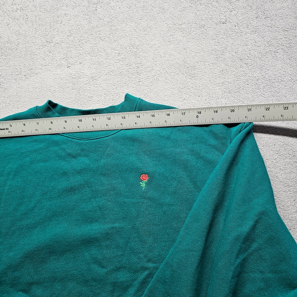Victoria's Secret Rose Crewneck Sweatshirt Womens S Teal Green Fleece Pullover - Picture 4 of 10